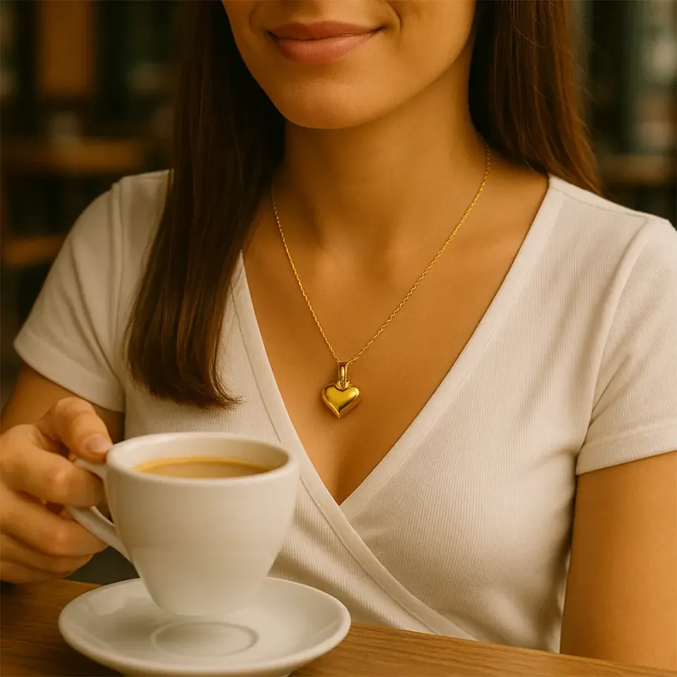 Singapur Zincirli Bombeli Kalp Kolye L