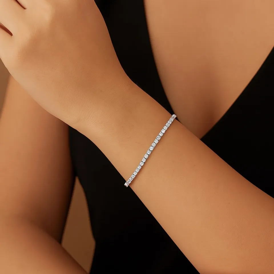 Minimal Su Yolu Beyaz Altın Bileklik