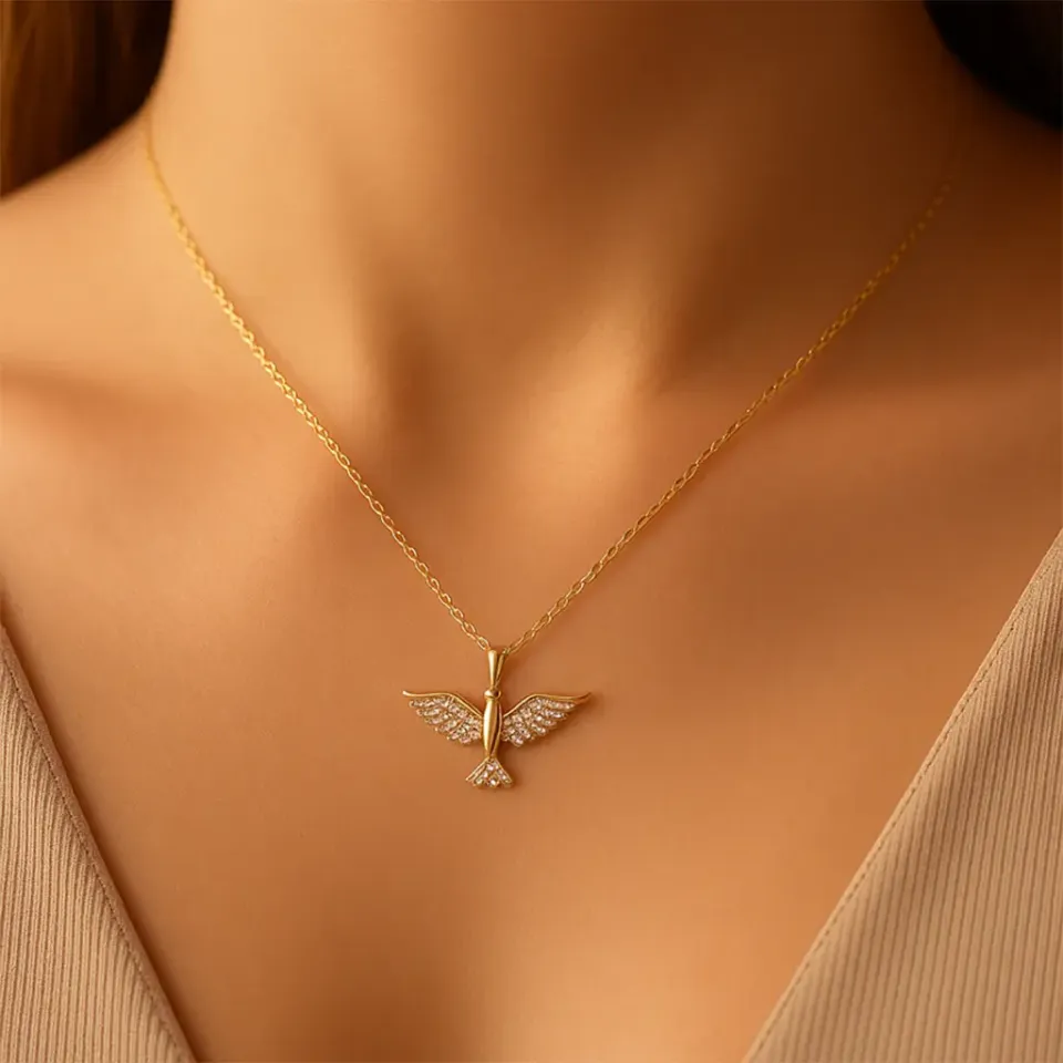 Beyaz Taşlı Anka Kolye