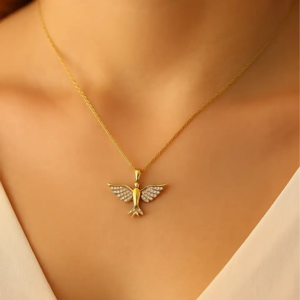 Beyaz Taşlı Anka Kolye