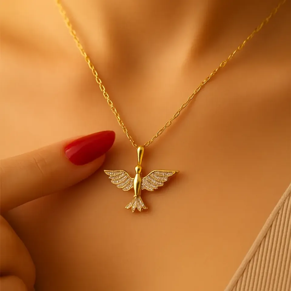 Beyaz Taşlı Anka Kolye