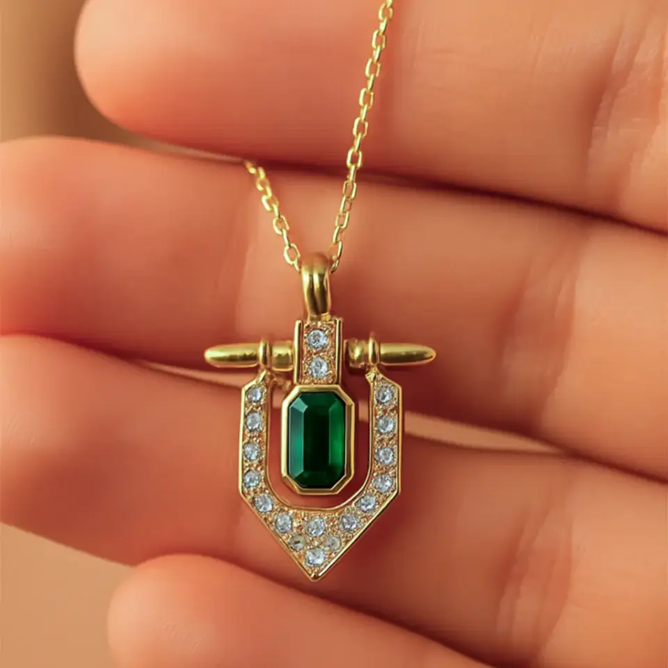 Valora Shield Emerald Kolye