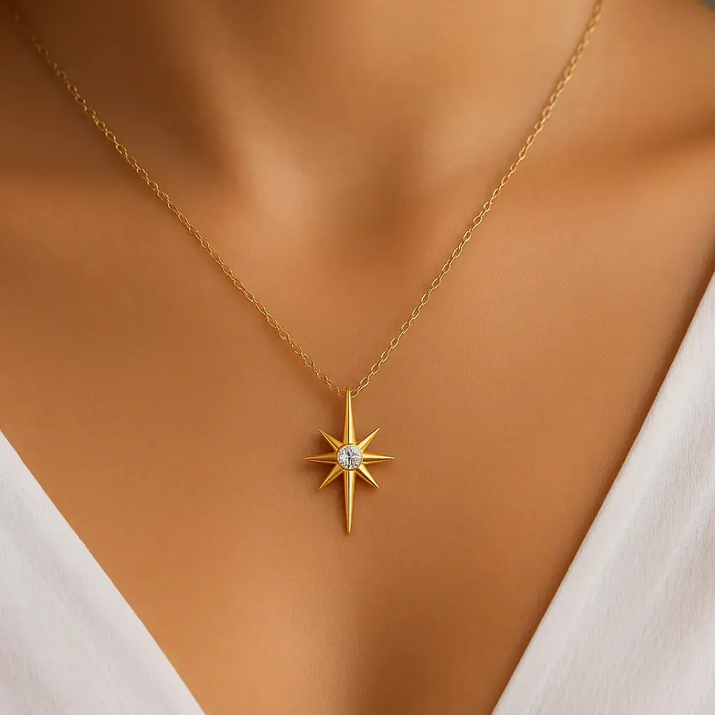 Mini Taşlı Kuzey Yıldızı Kolye