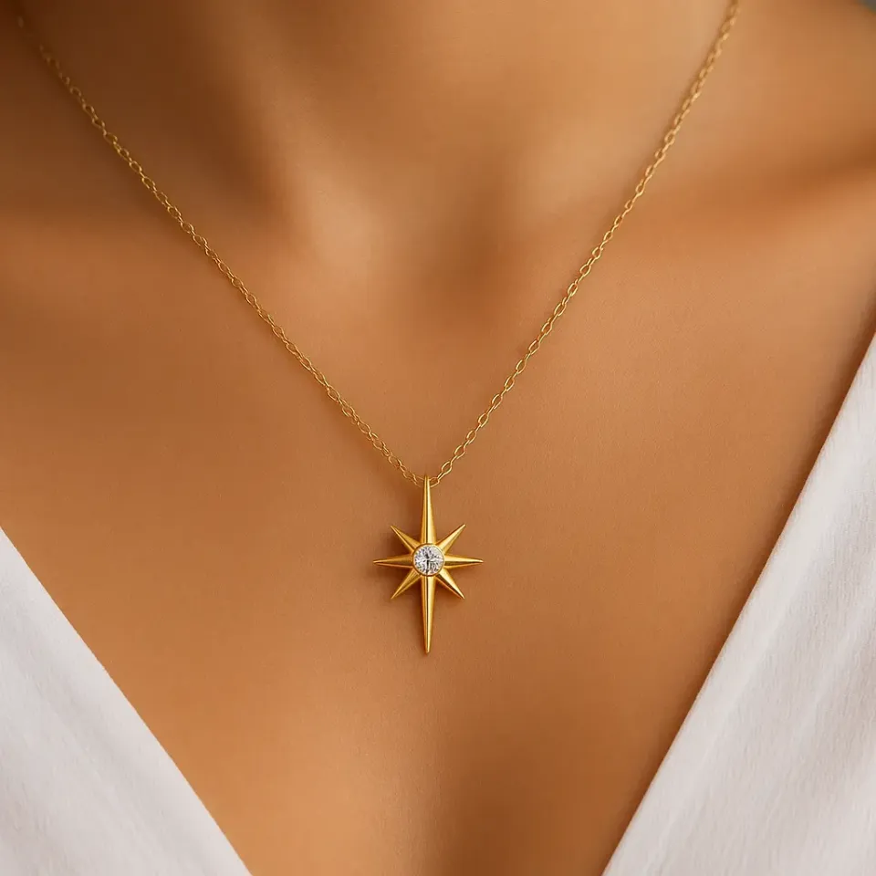 Mini Taşlı Kuzey Yıldızı Kolye