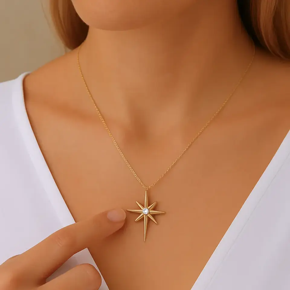 Mini Taşlı Kuzey Yıldızı Kolye