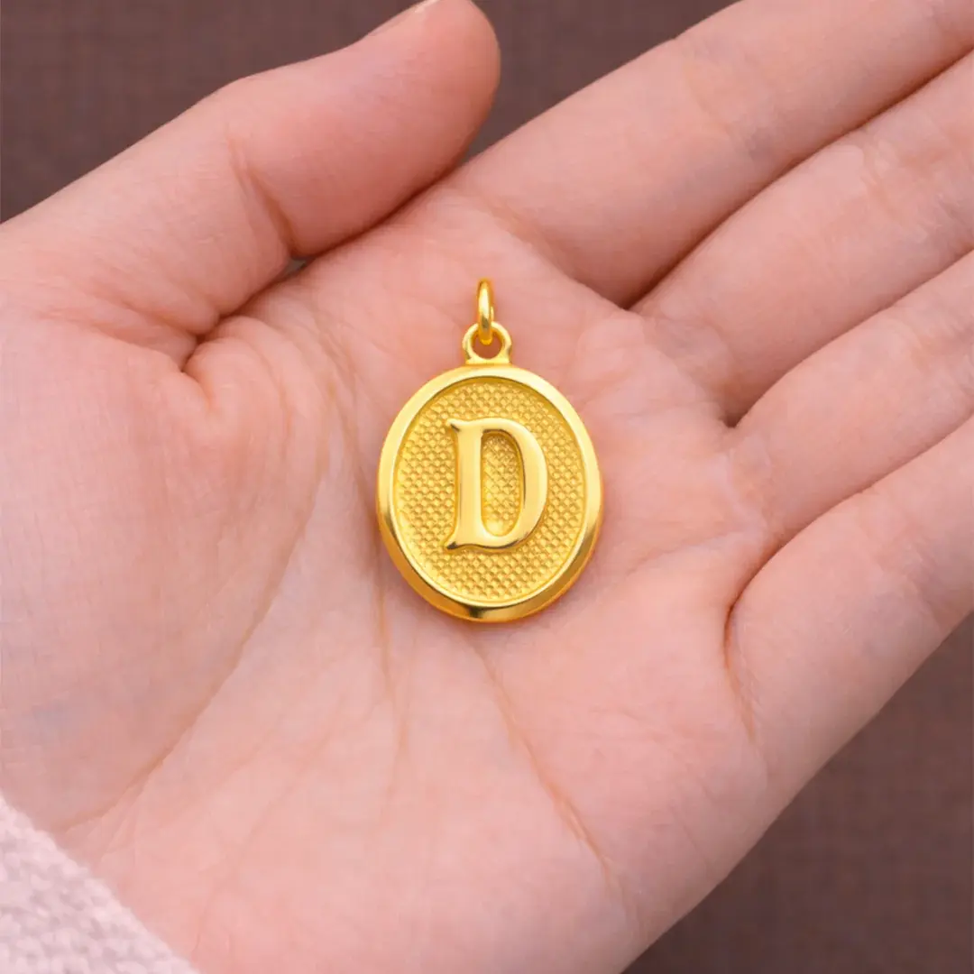 14 Ayar Altın Vintage Oval Harf Kolye Ucu ( D Harfi )