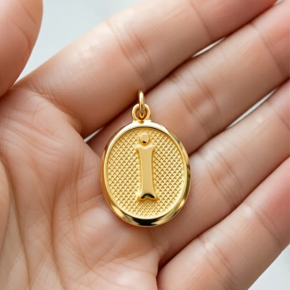14 Ayar Altın Vintage Oval Harf Kolye Ucu ( İ Harfi )