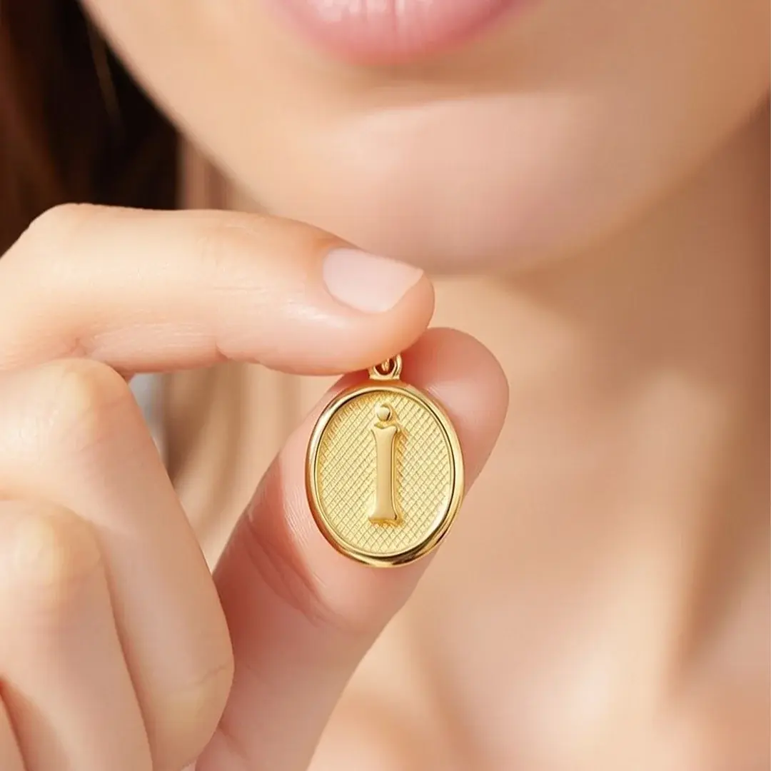 14 Ayar Altın Vintage Oval Harf Kolye Ucu ( İ Harfi )