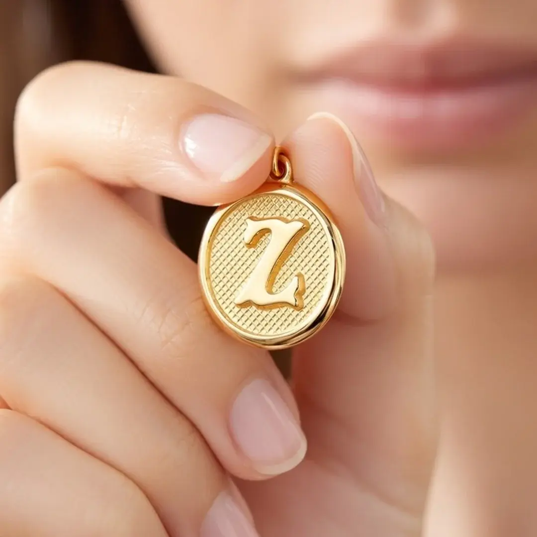 14 Ayar Altın Vintage Oval Harf Kolye Ucu ( Z Harfi )