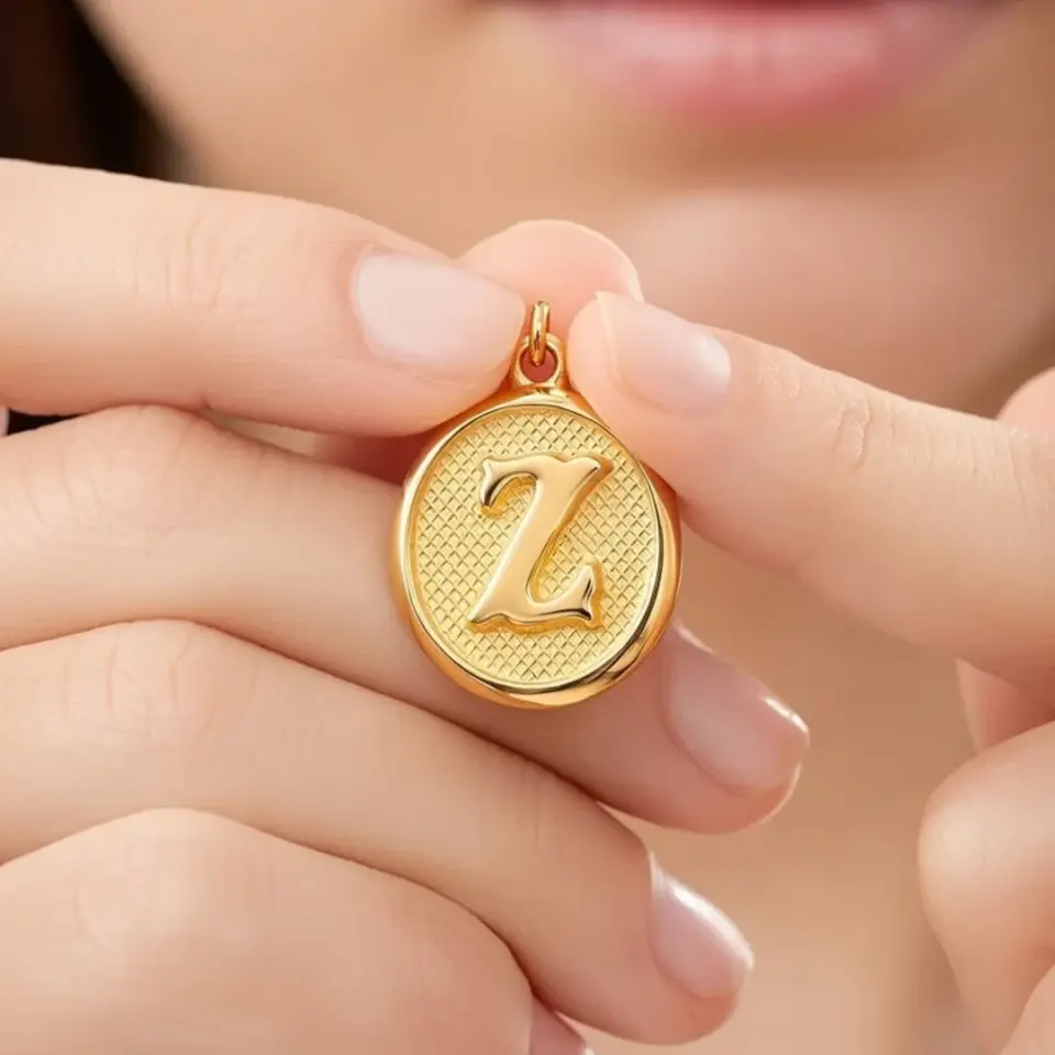 14 Ayar Altın Vintage Oval Harf Kolye Ucu ( Z Harfi )