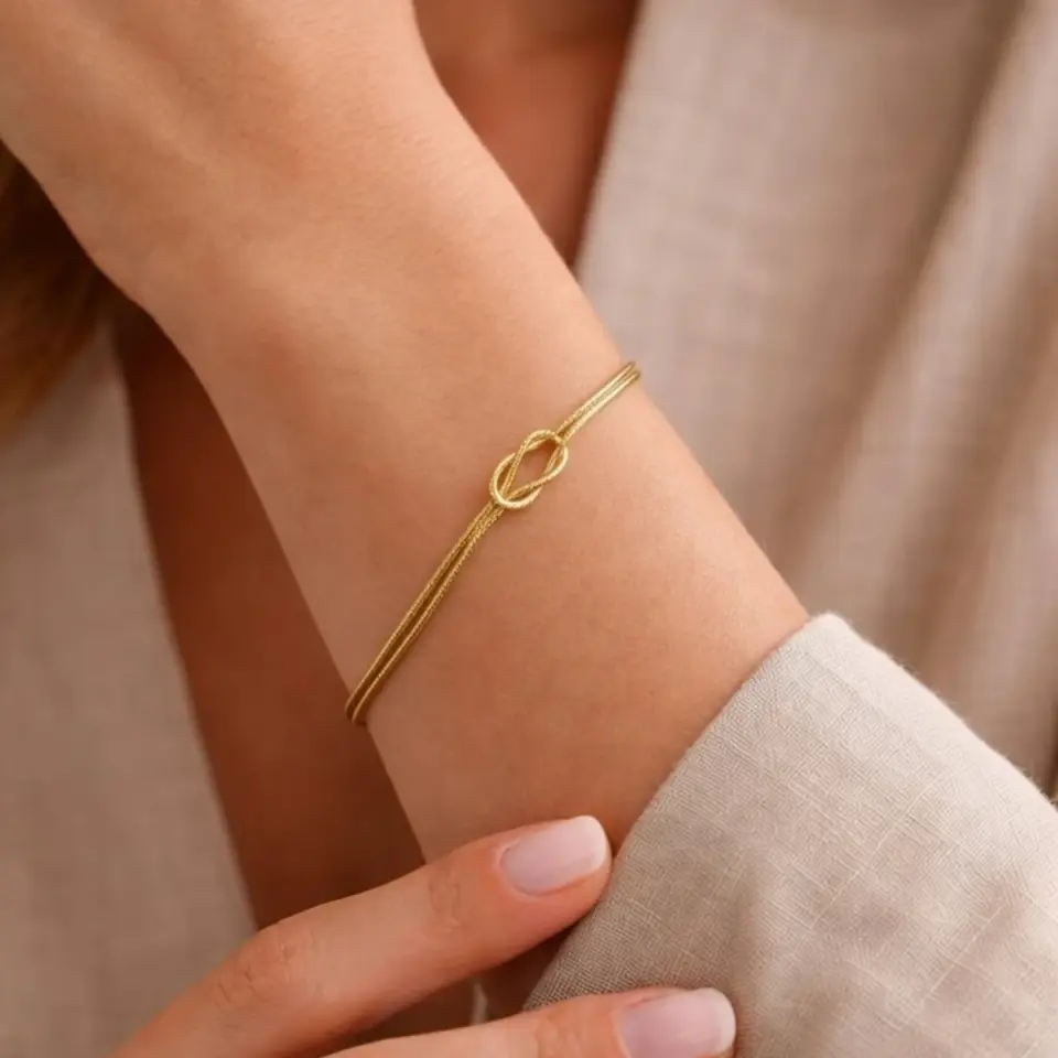 14 Ayar Altın Balık Sırtı Düğüm Bileklik ( Gold )