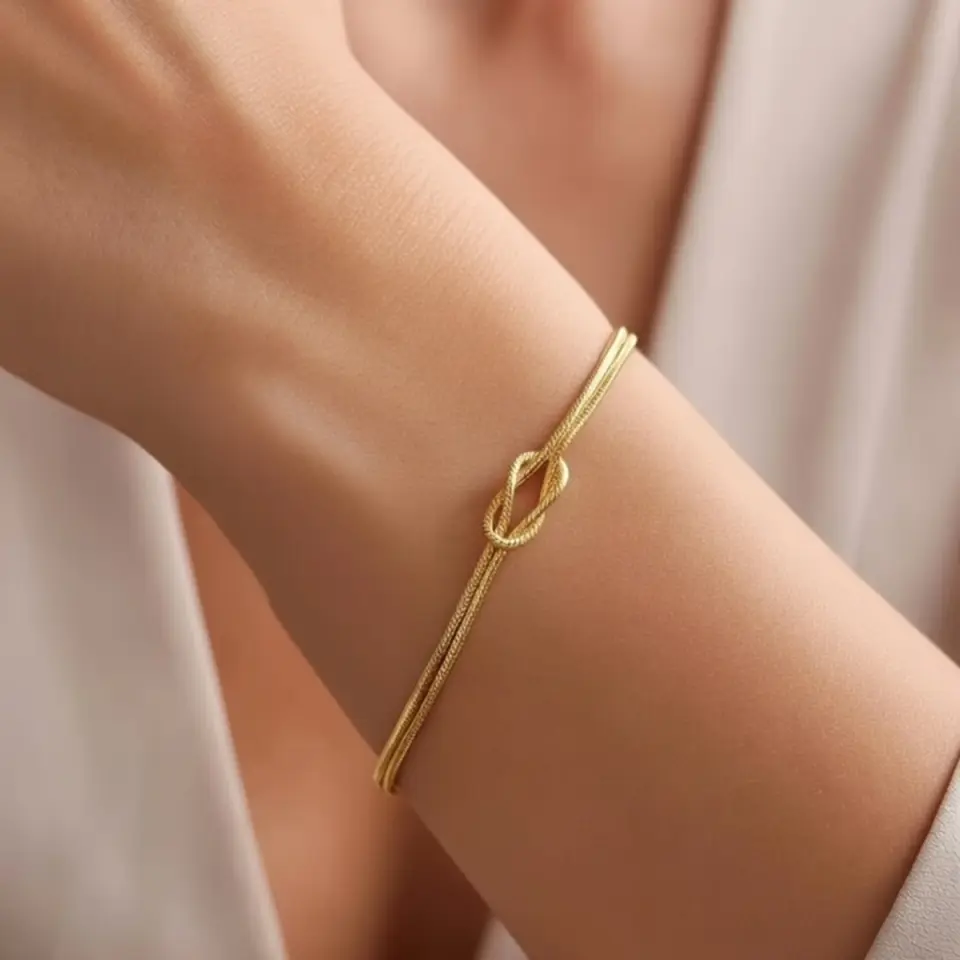 14 Ayar Altın Balık Sırtı Düğüm Bileklik ( Gold )