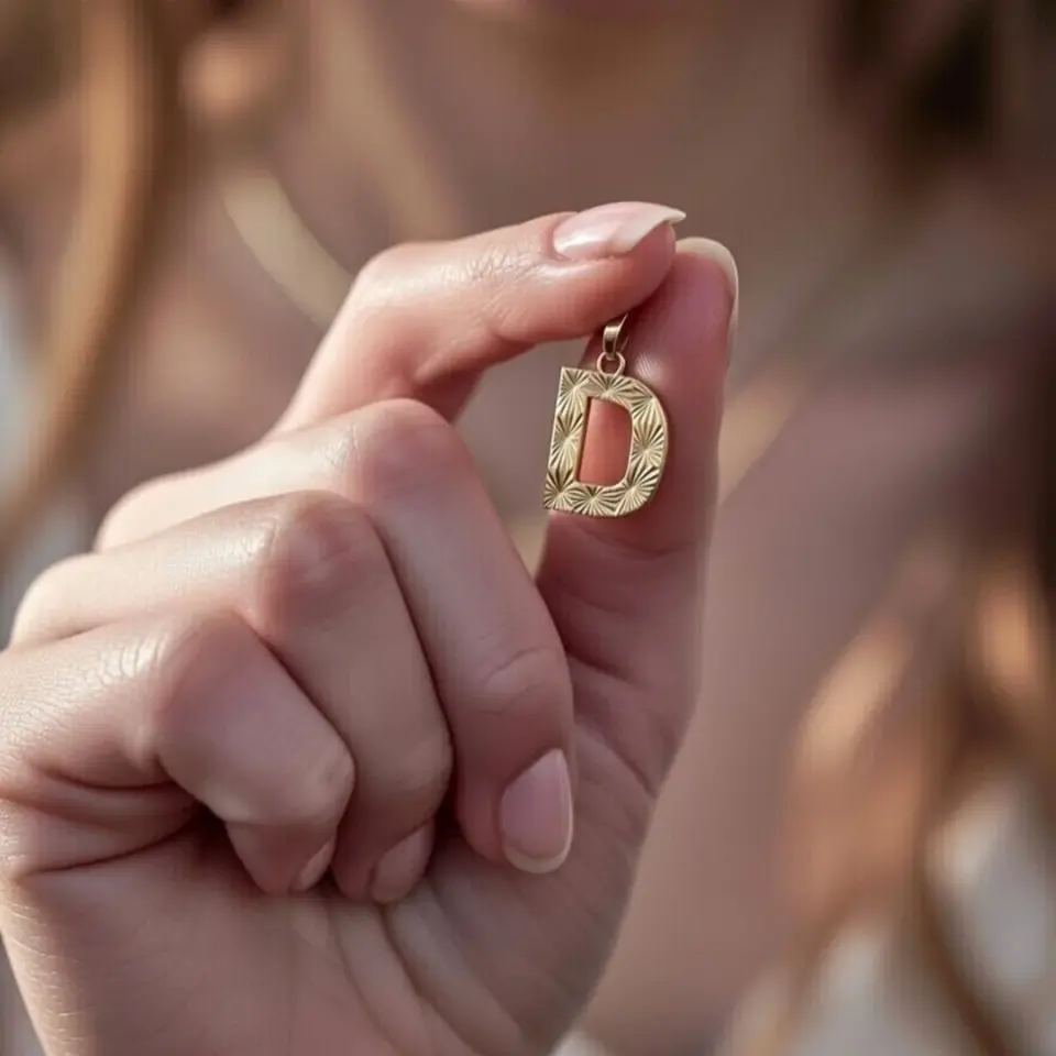 14 Ayar Altın Kalemli Harf Kolye Ucu (D Harfi)