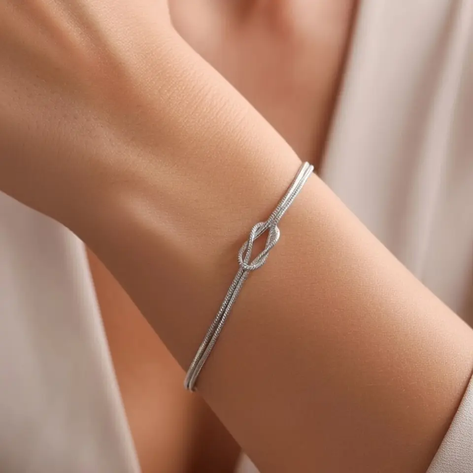 14 Ayar Altın Balık Sırtı Düğüm Bileklik ( Beyaz )