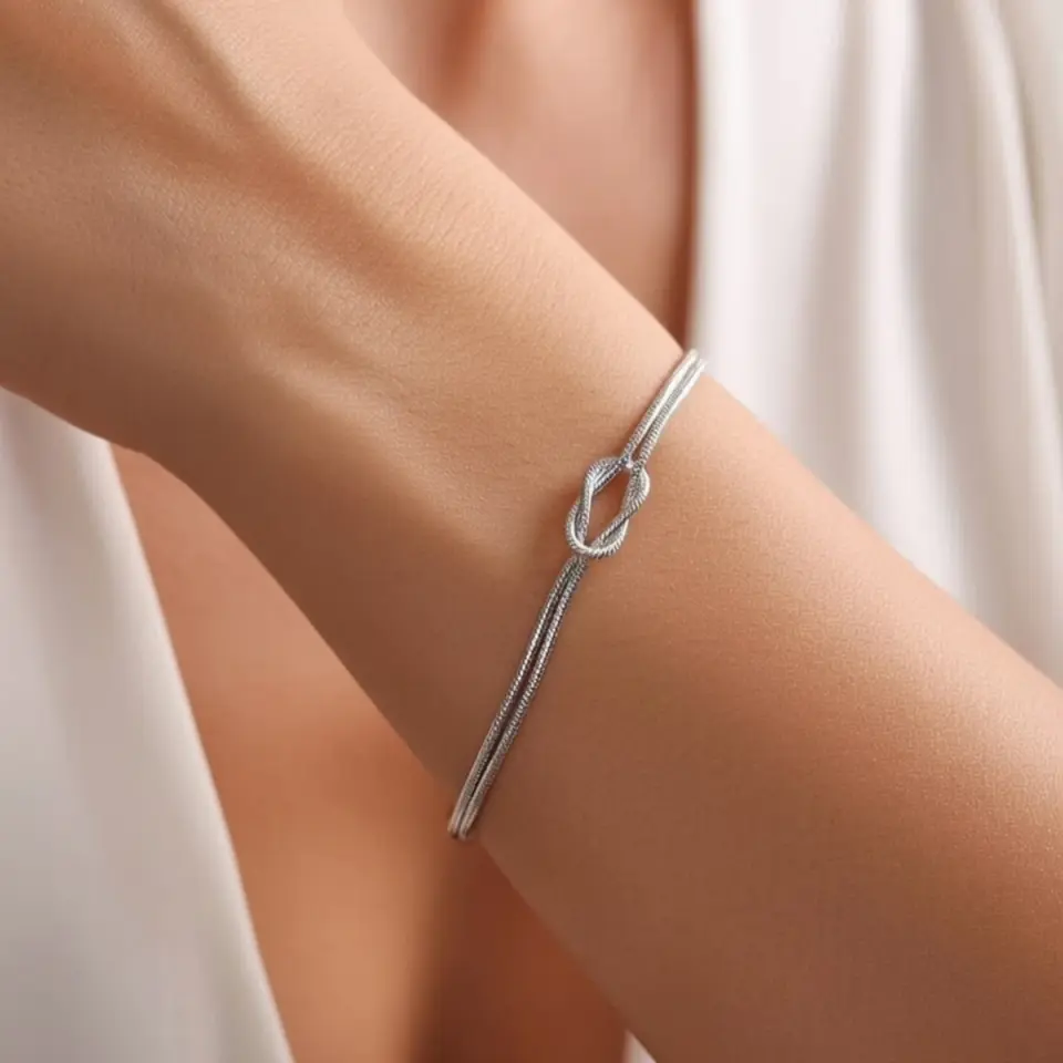 14 Ayar Altın Balık Sırtı Düğüm Bileklik ( Beyaz )