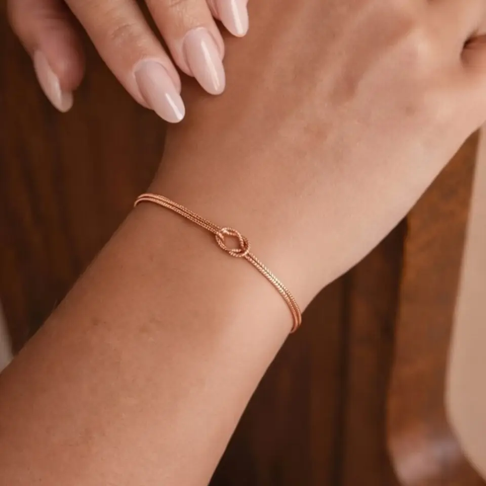 14 Ayar Altın Balık Sırtı Düğüm Bileklik ( Rose )