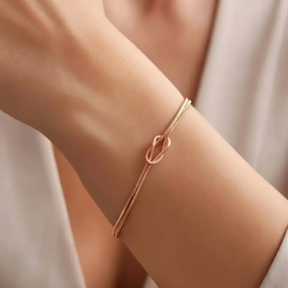 14 Ayar Altın Balık Sırtı Düğüm Bileklik ( Rose )