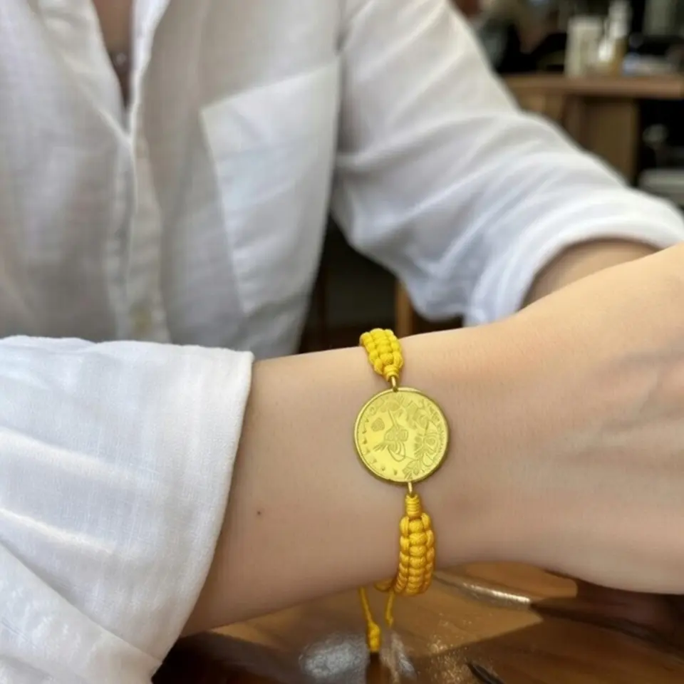 8 Ayar Altın Tuğralı İpli Bileklik (Sarı)
