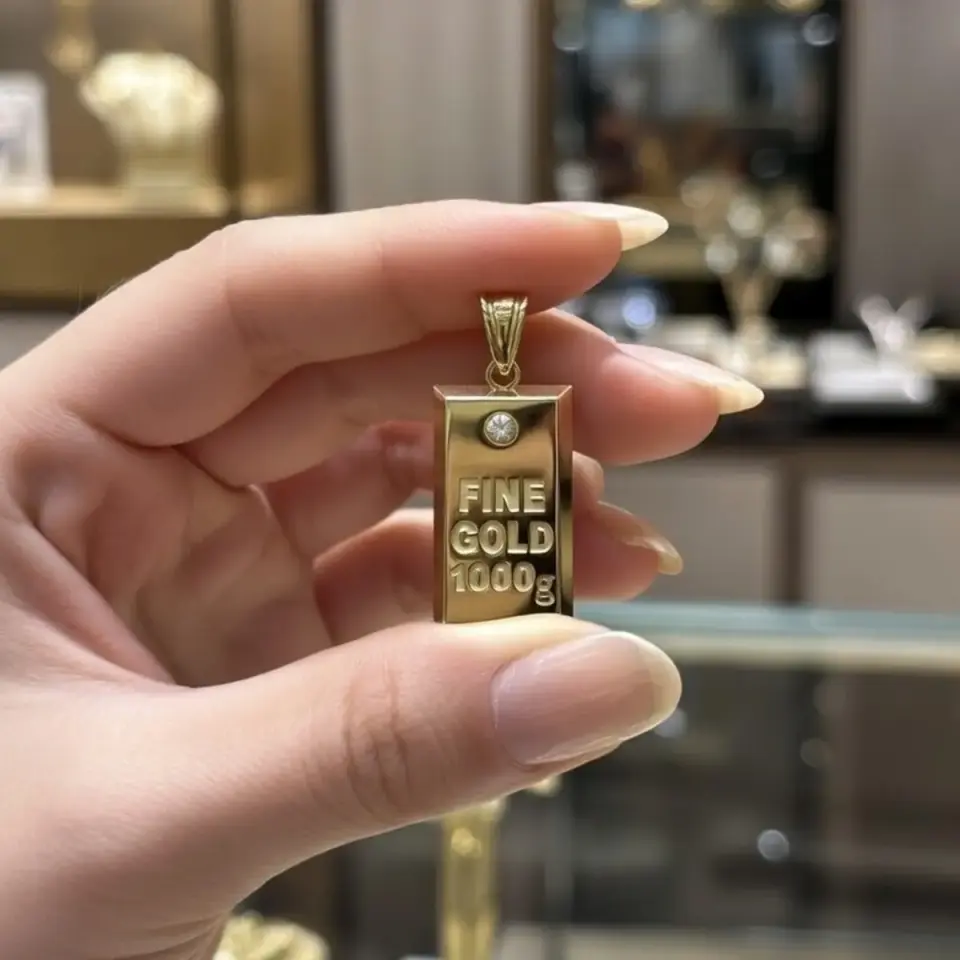 14 Ayar Altın Külçe Kolye Ucu (L)