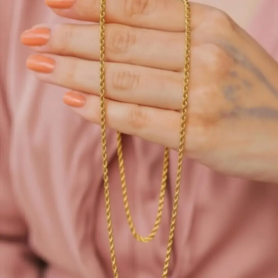 14 Ayar Altın Halat Zincir (70 cm-M)