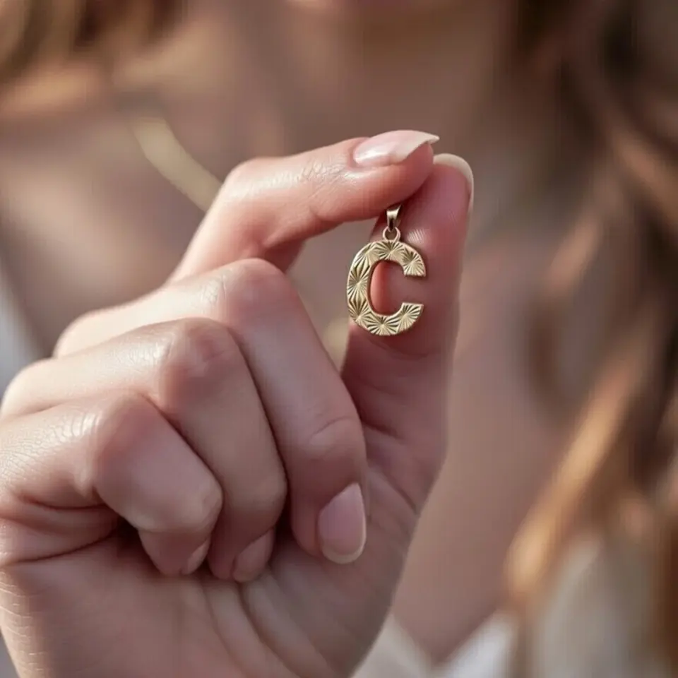 14 Ayar Altın Kalemli Harf Kolye Ucu (C Harfi)